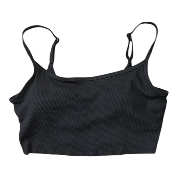 Aerie Cropped Scoop Neck Ribbed Adjustable Strap Tank Top Black XL - Picture 3 of 7